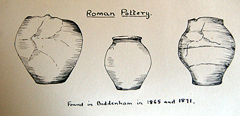 Roman pottery found in Biddenham recorded in the WI scrapbook 1956 [X535/6]